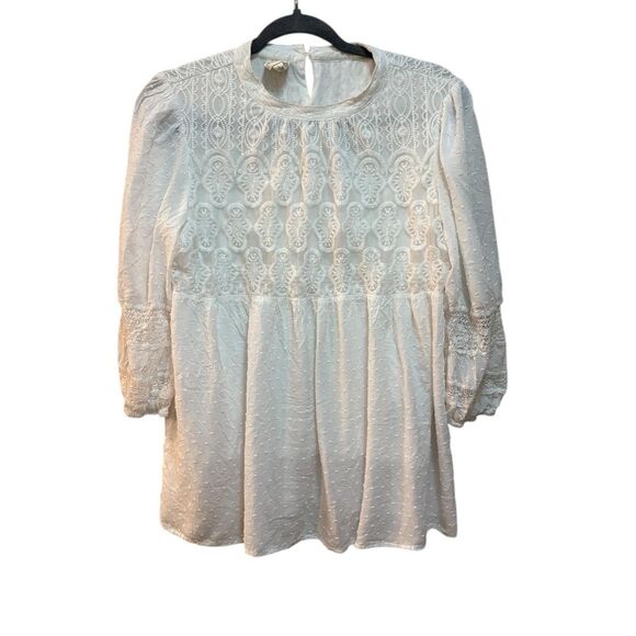 One September Blouse Womens Large White Lace Embroidered Peasant Top A512308 - Picture 2 of 7